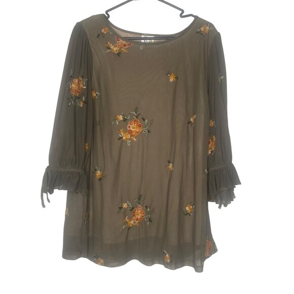 Fig And Flower Anthropology Blouse Womens 2X Floral Embroidered Sheer Lined Plus - Picture 1 of 10